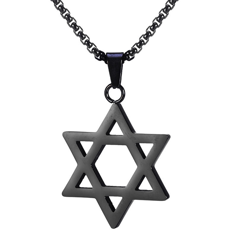 Women's & Men's Titanium Steel Six-pointed Star Polishing Craft Couple Pendant