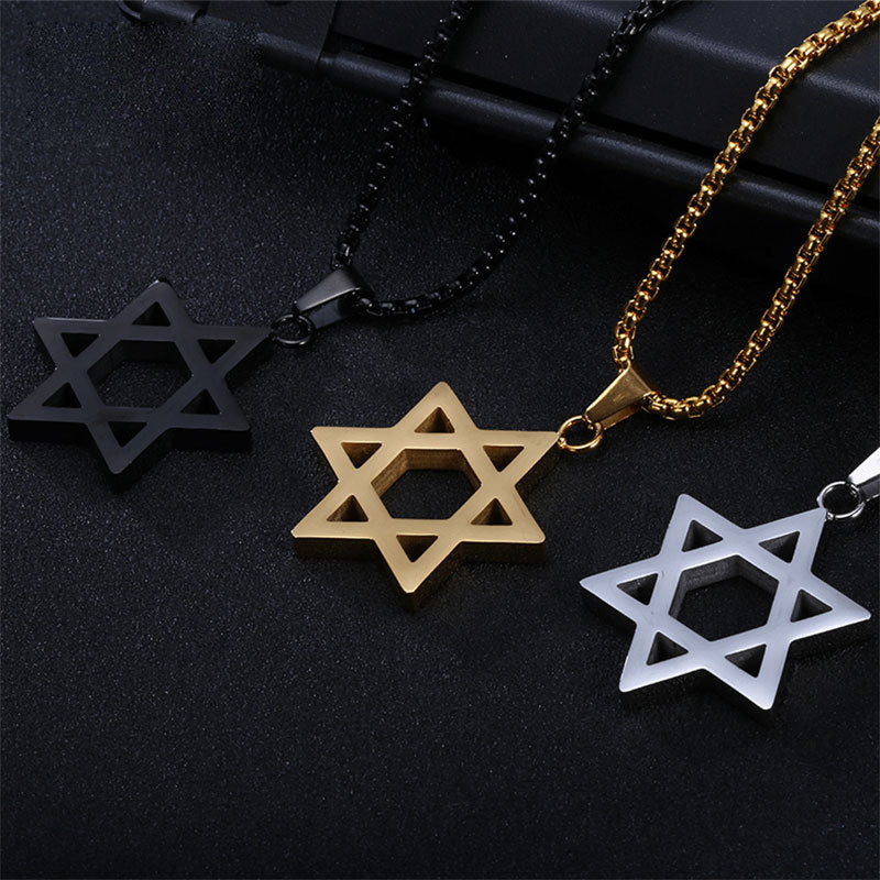 Women's & Men's Titanium Steel Six-pointed Star Polishing Craft Couple Pendant