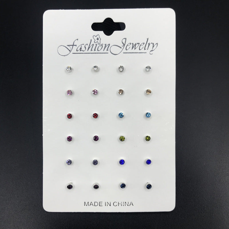 Pair Color Rhinestone Combination Simple Female One Stud Earrings