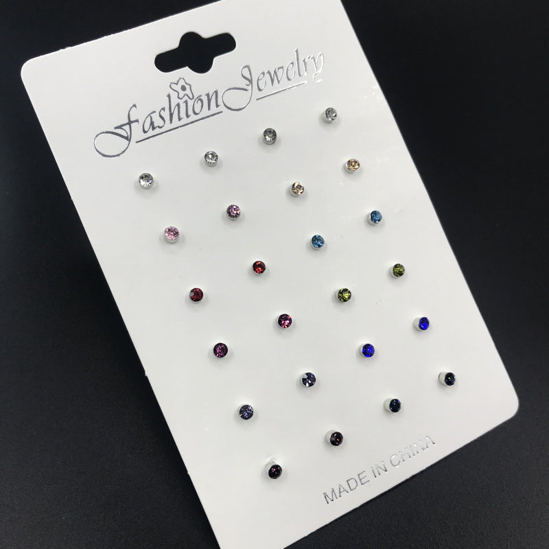 Pair Color Rhinestone Combination Simple Female One Stud Earrings