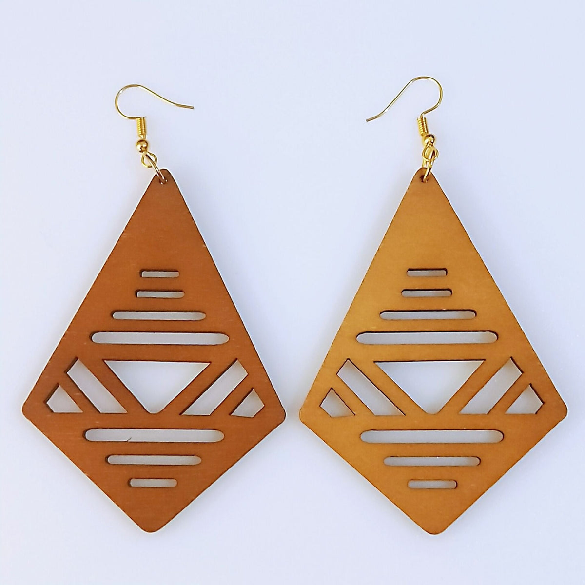 Geometric Rhombus Wooden Fashion Wood Eardrops Rings