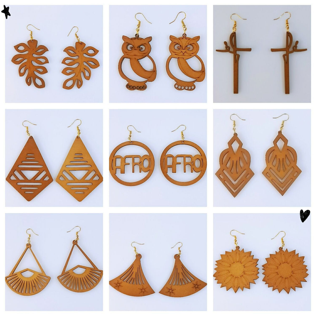 Geometric Rhombus Wooden Fashion Wood Eardrops Rings