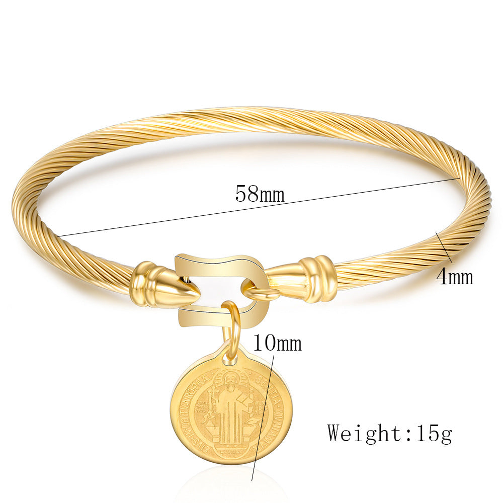 Women's Stainless Steel Round Vachette Clasp Jesus Bracelet