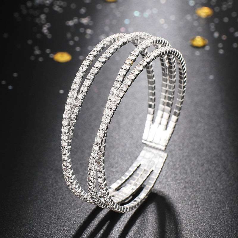 Full Diamond Cross Claw Chain Open Bracelet