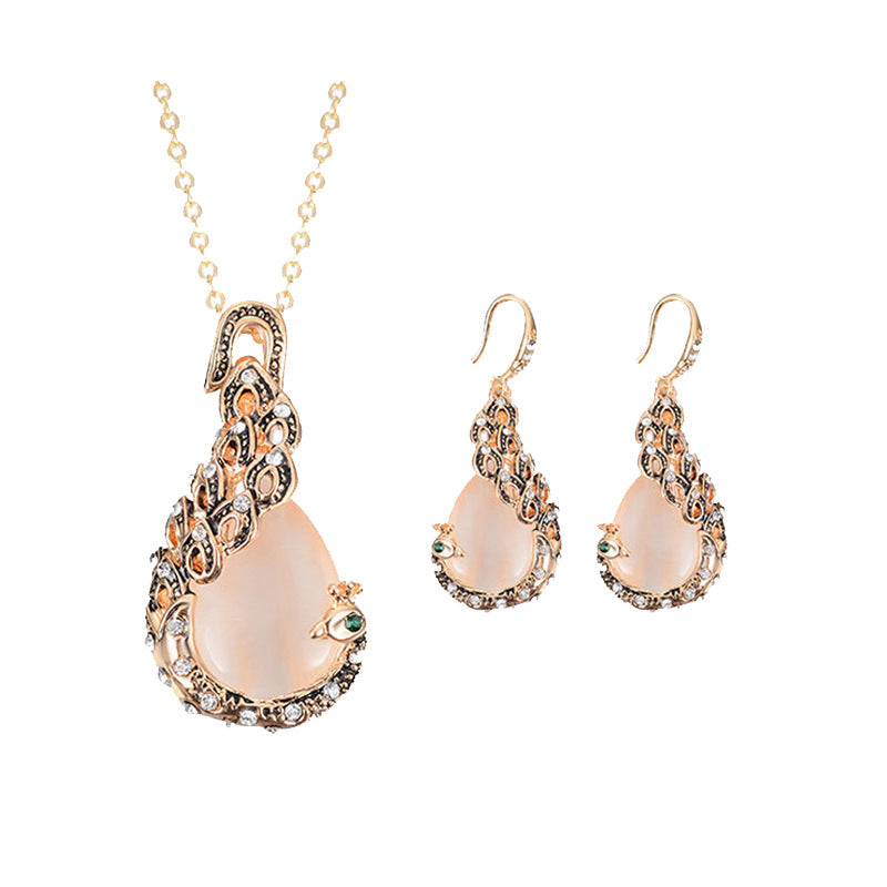 Women's Bridal Peacock Gem Opal For Jewelry Set
