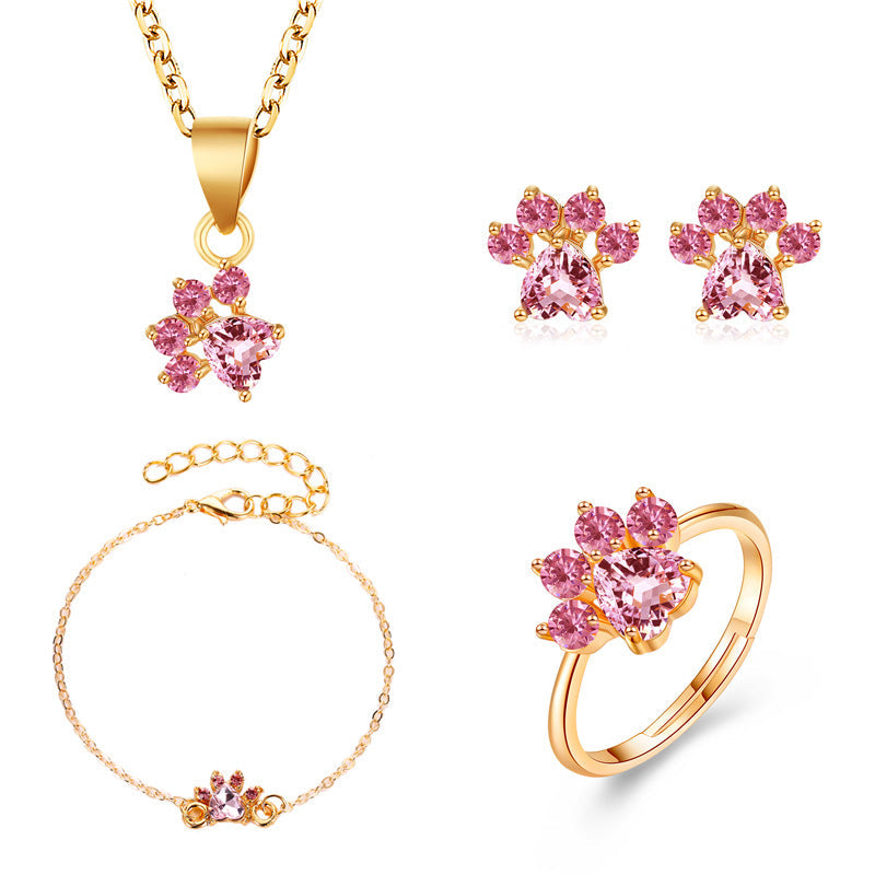 Women's Cute Cartoon Cat's Paw Ear Cat Jewelry Set