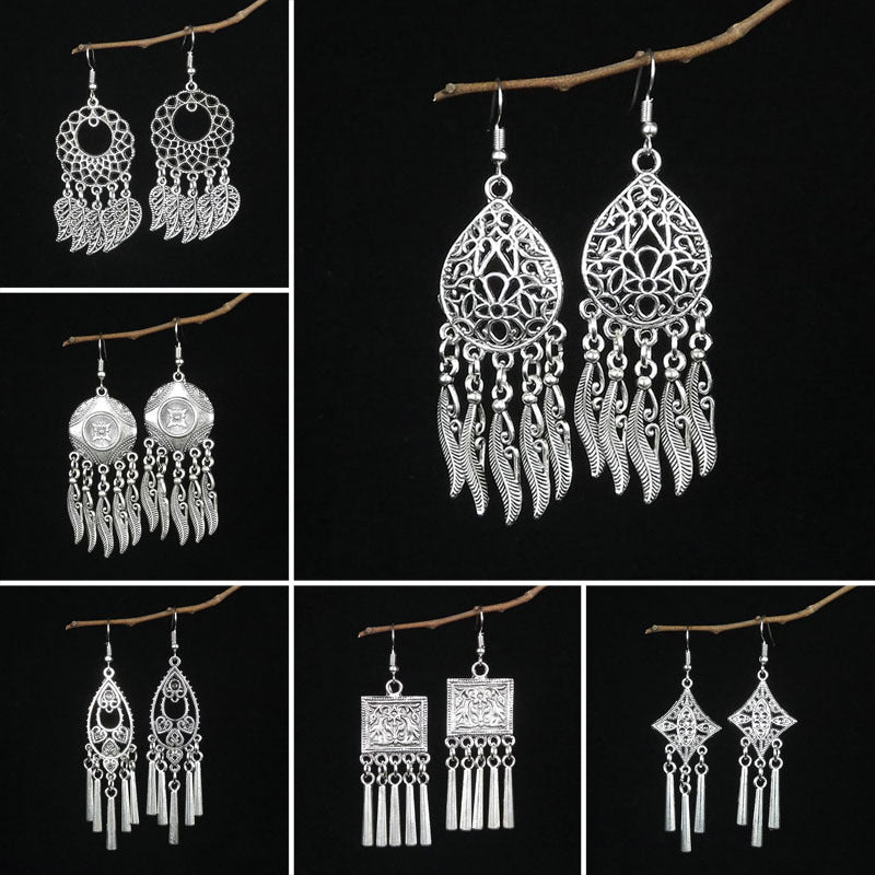 Women's Tibetan Sier Miao Eardrops Classical Ethnic Style Earrings