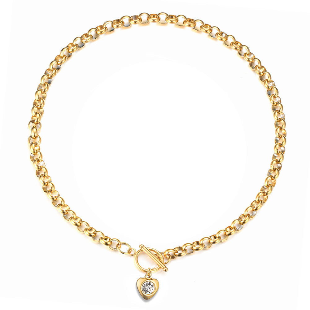 Women's Stainless Steel Keel Chain Crystal Heart Bracelets