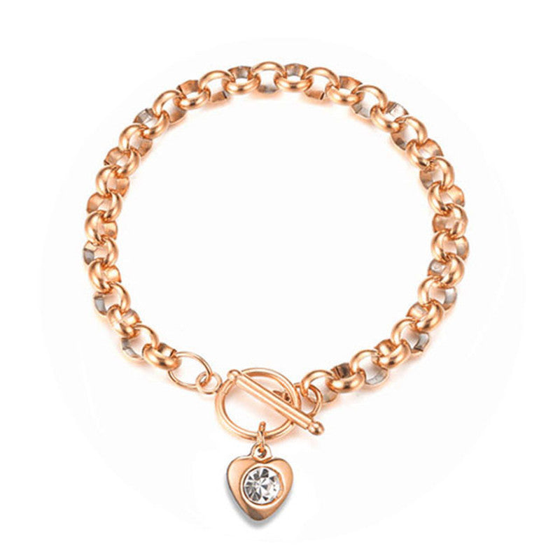 Women's Stainless Steel Keel Chain Crystal Heart Bracelets