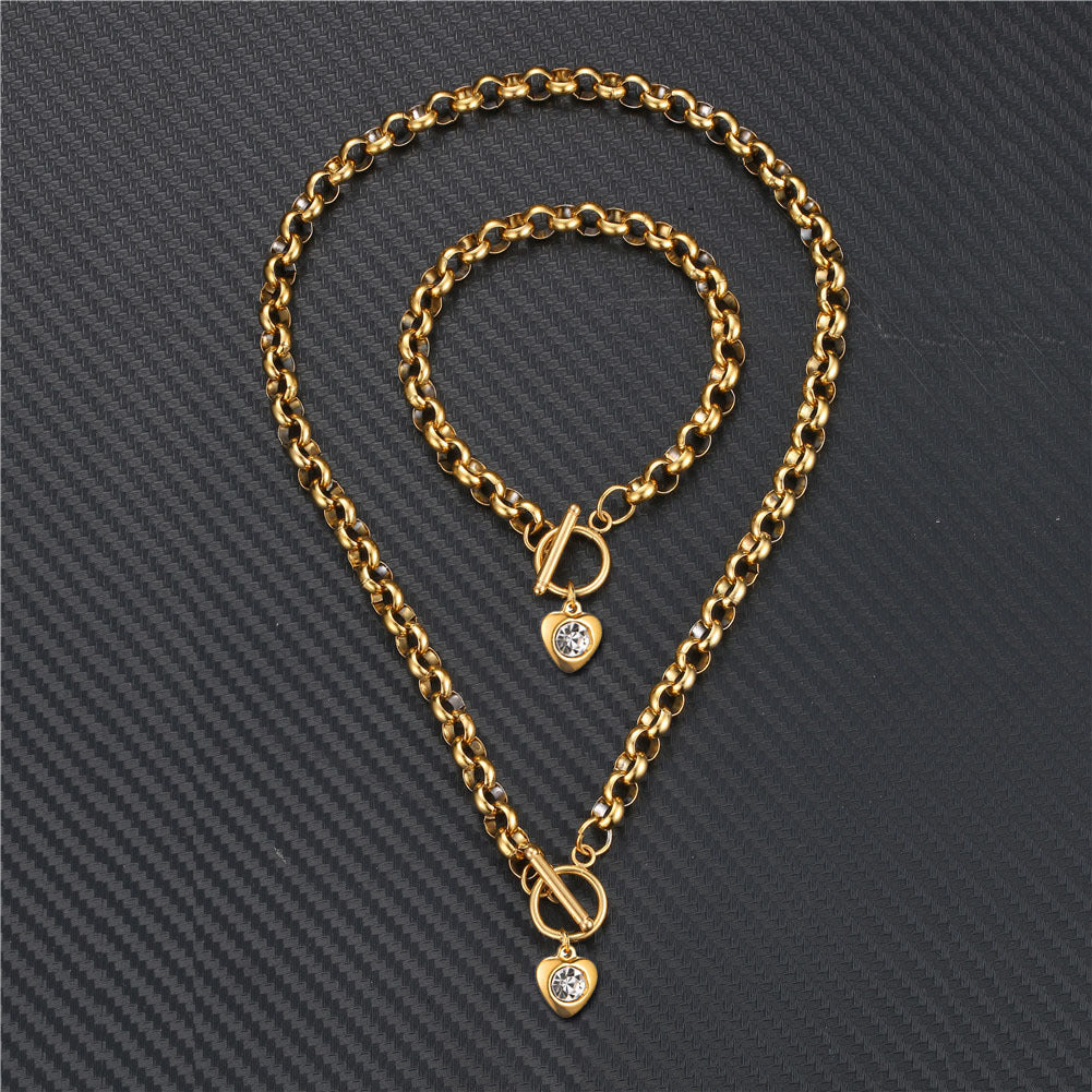 Women's Stainless Steel Keel Chain Crystal Heart Bracelets
