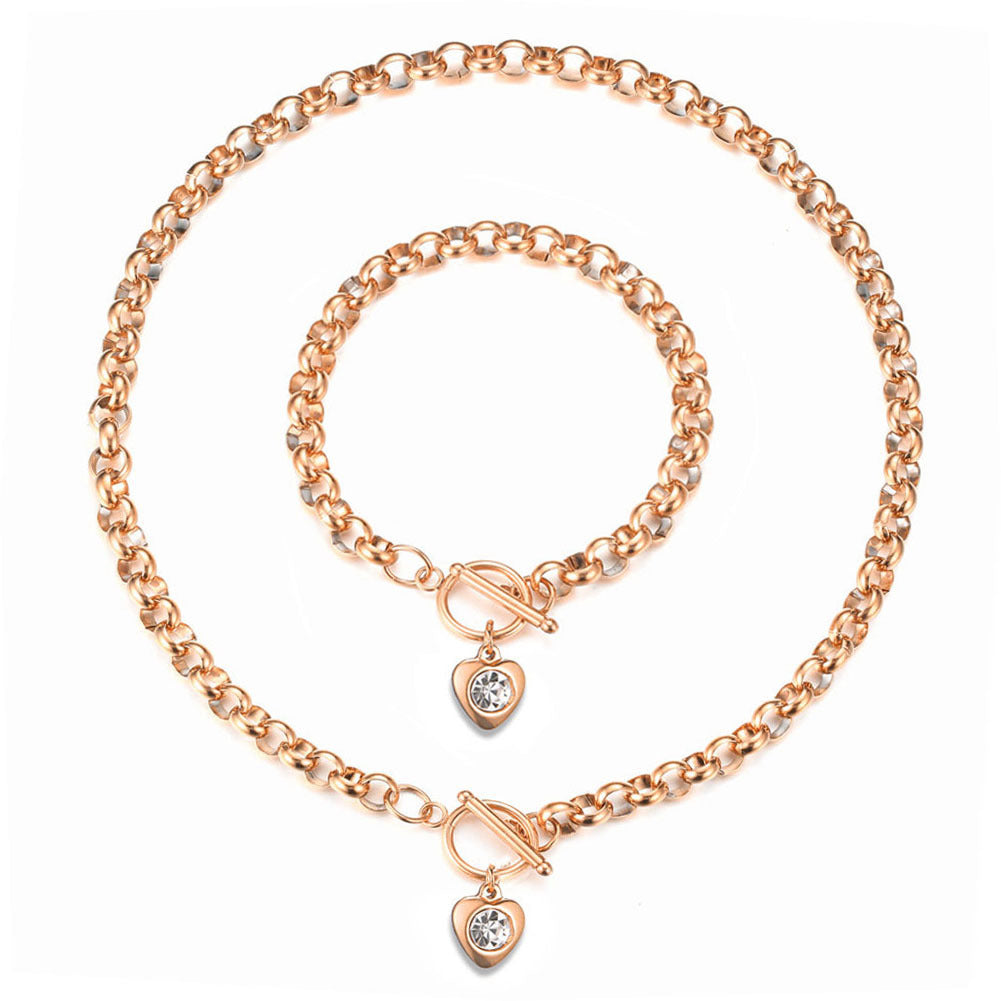 Women's Stainless Steel Keel Chain Crystal Heart Bracelets