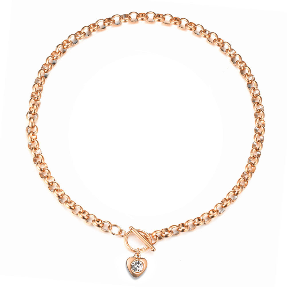 Women's Stainless Steel Keel Chain Crystal Heart Bracelets