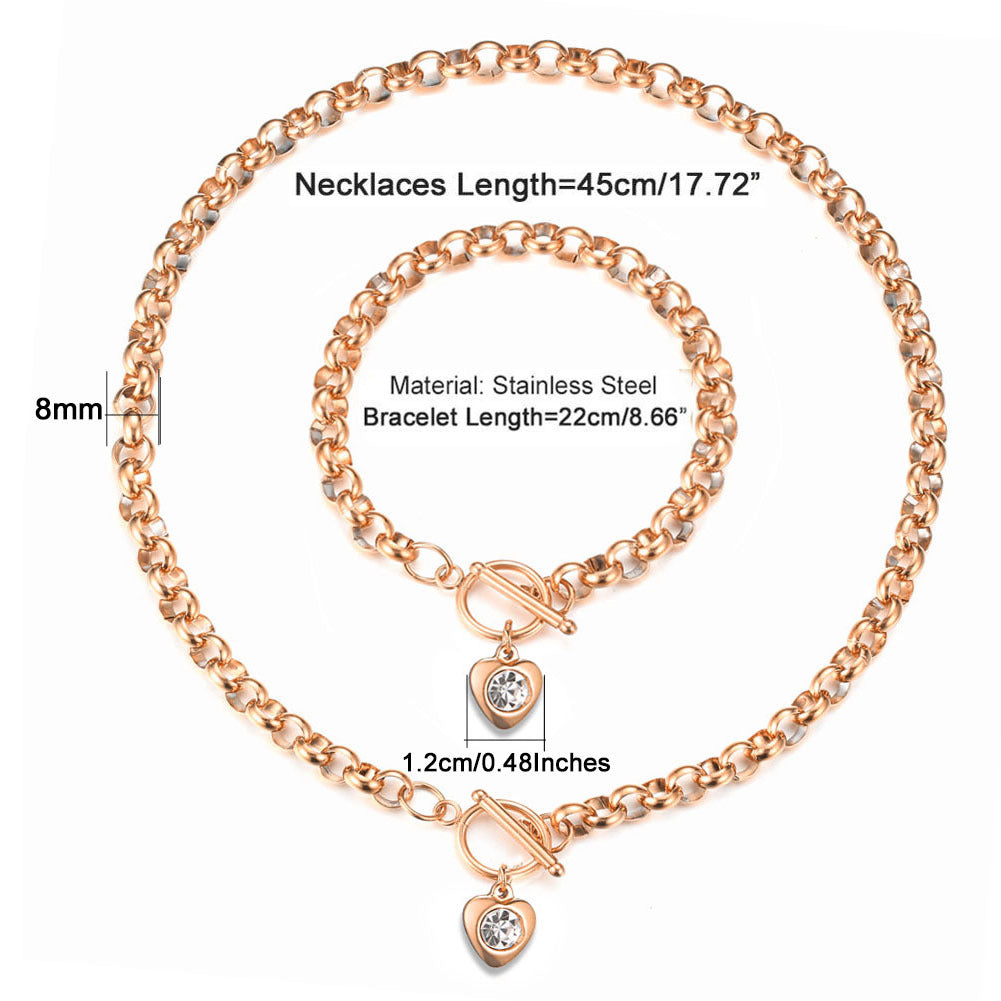 Women's Stainless Steel Keel Chain Crystal Heart Bracelets