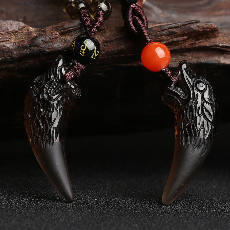Wolf Tooth Natural Icy Obsidian Couple Pendants