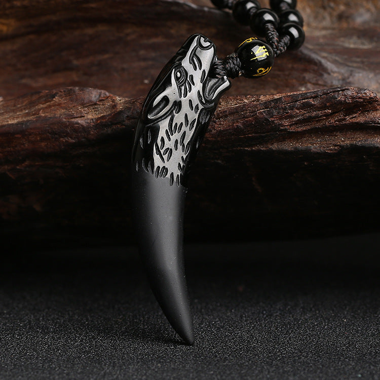 Wolf Tooth Natural Icy Obsidian Couple Pendants