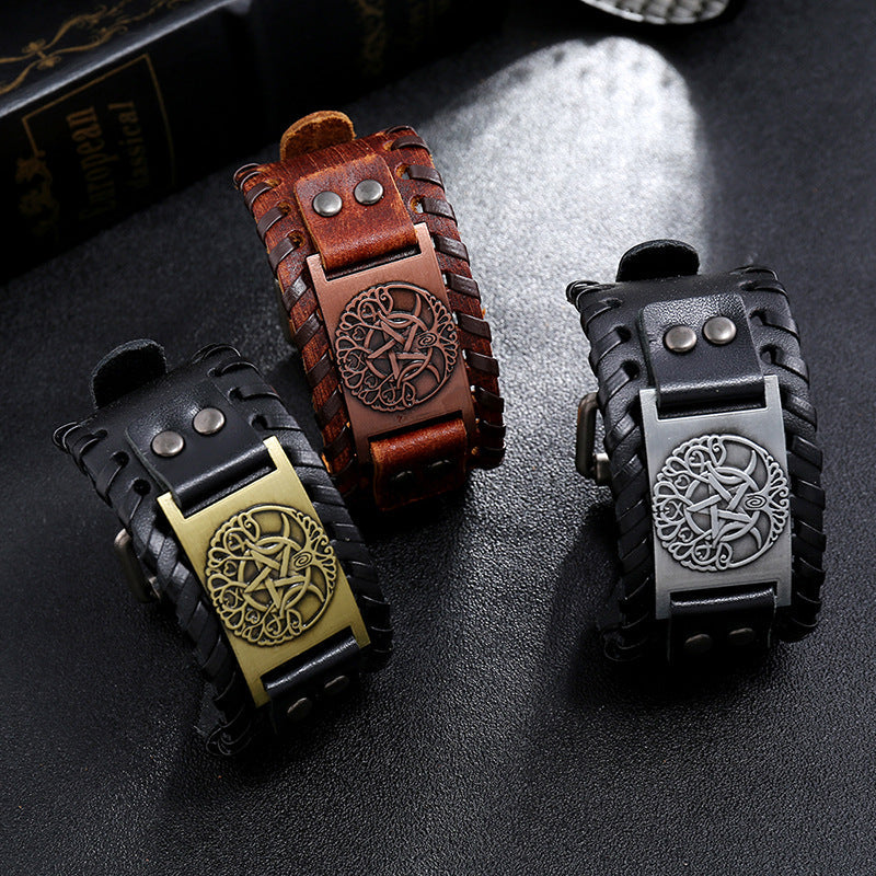 Men's Vintage Weave Cattle Leather Punk Bracelets