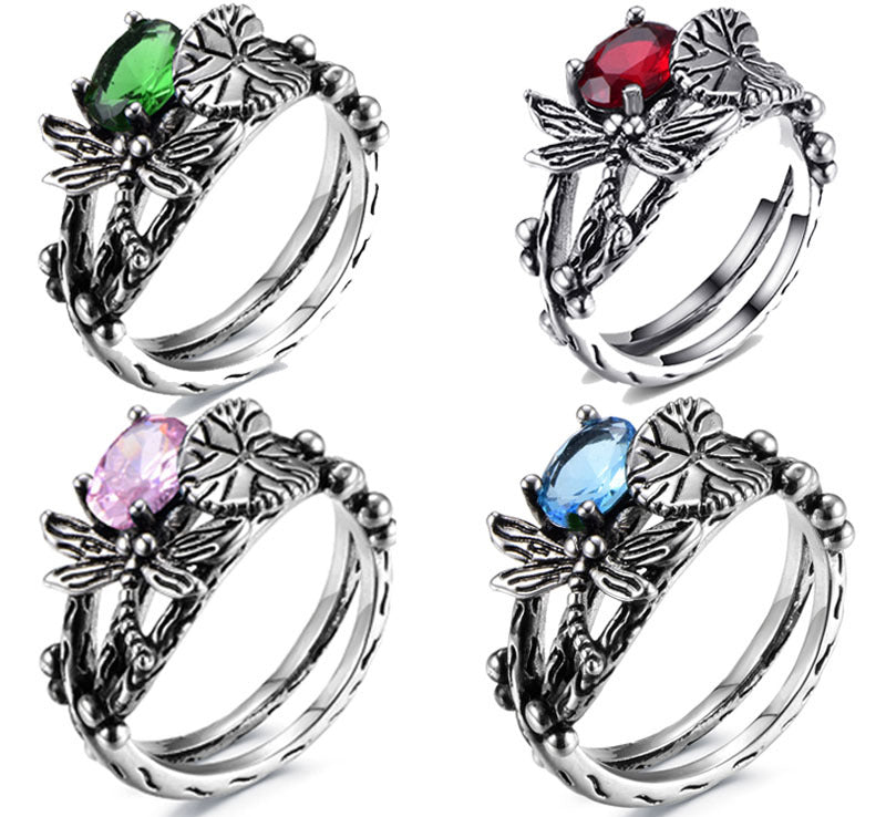 Women's Cheng Creative Dragonfly Lotus Vintage Thai Rings