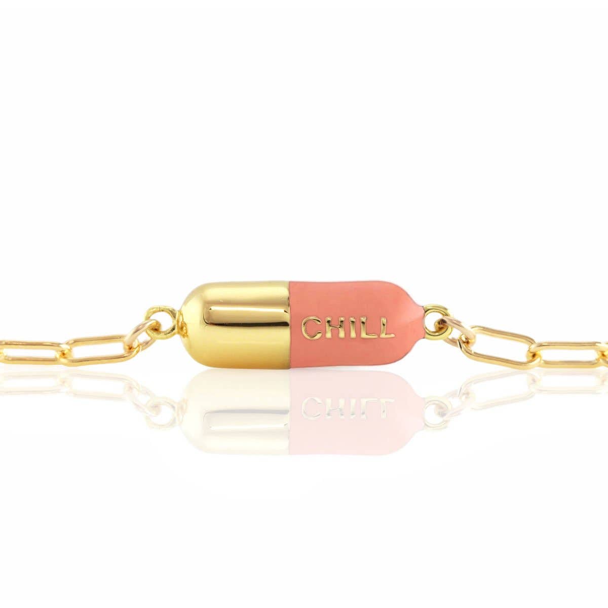 Kris Nations - Chill Pill Charm Bracelet 18K Gold Vermeil | Sterling Silver Charm Gold Filled | Sterling Silver Drawn Cable Chain Multiple Colors Lobster Clasp Nickel Free Ships from CA