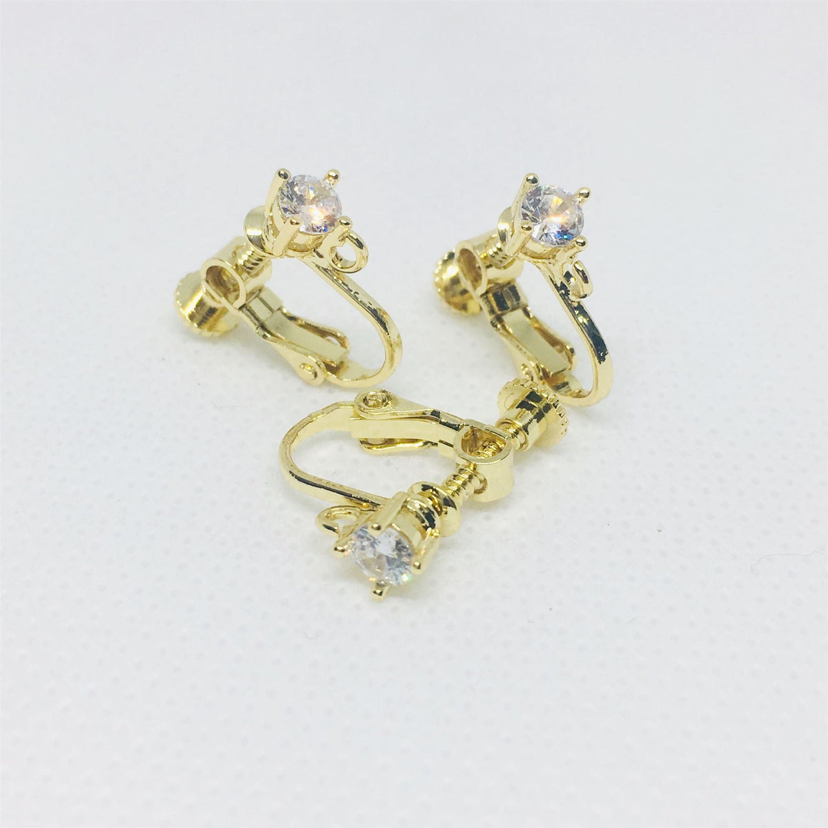 Screw Rhinestone Zircon Gold Plated Color Earrings