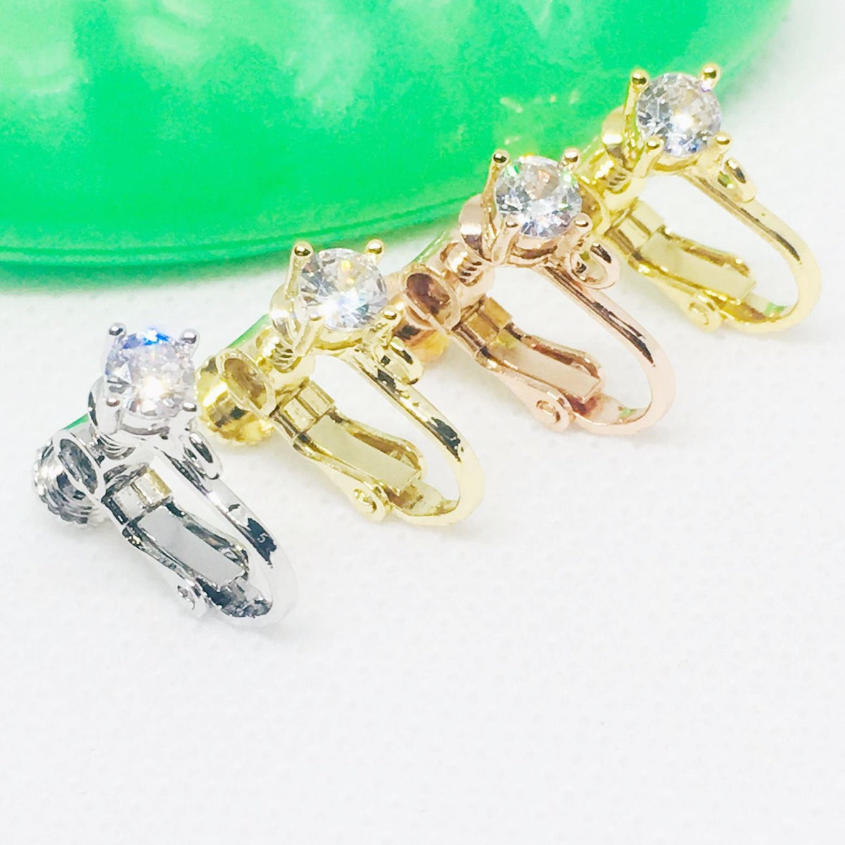 Screw Rhinestone Zircon Gold Plated Color Earrings