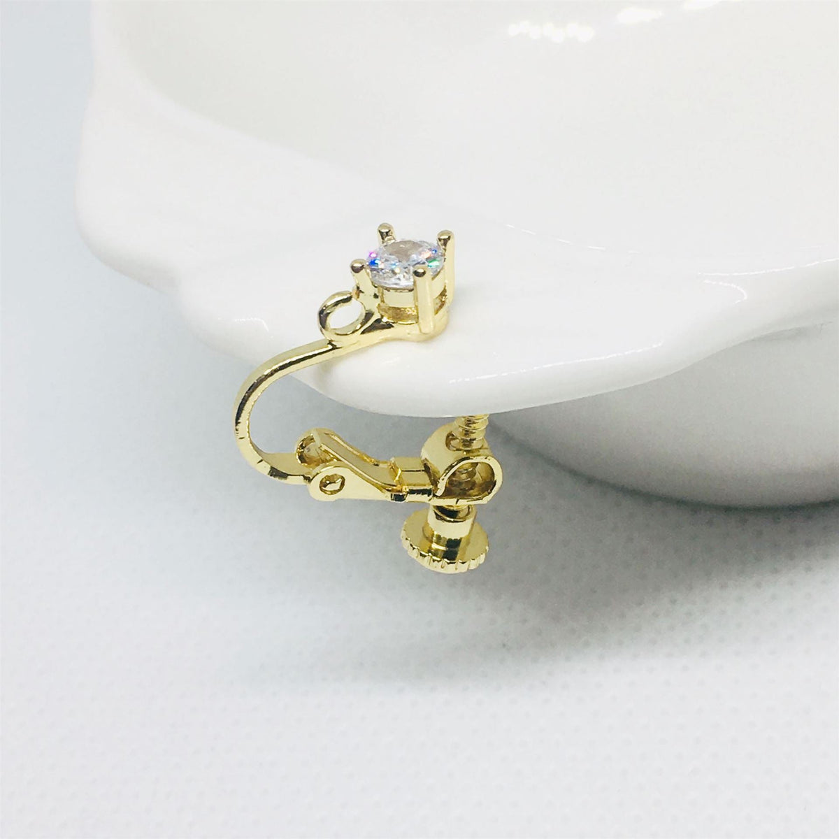 Screw Rhinestone Zircon Gold Plated Color Earrings