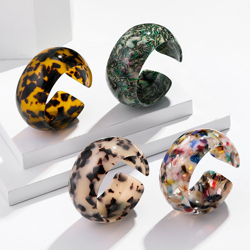 Women's Leopard Print Cellulose Acetate Sheet Open-ended Bracelets