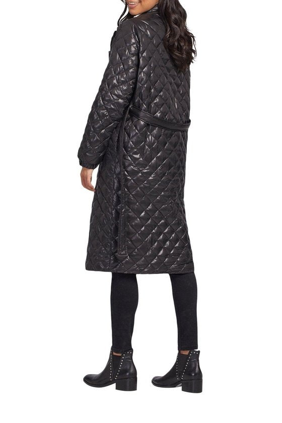 Tribal Maxi Belted Puffer Coat w/Detachable Hood