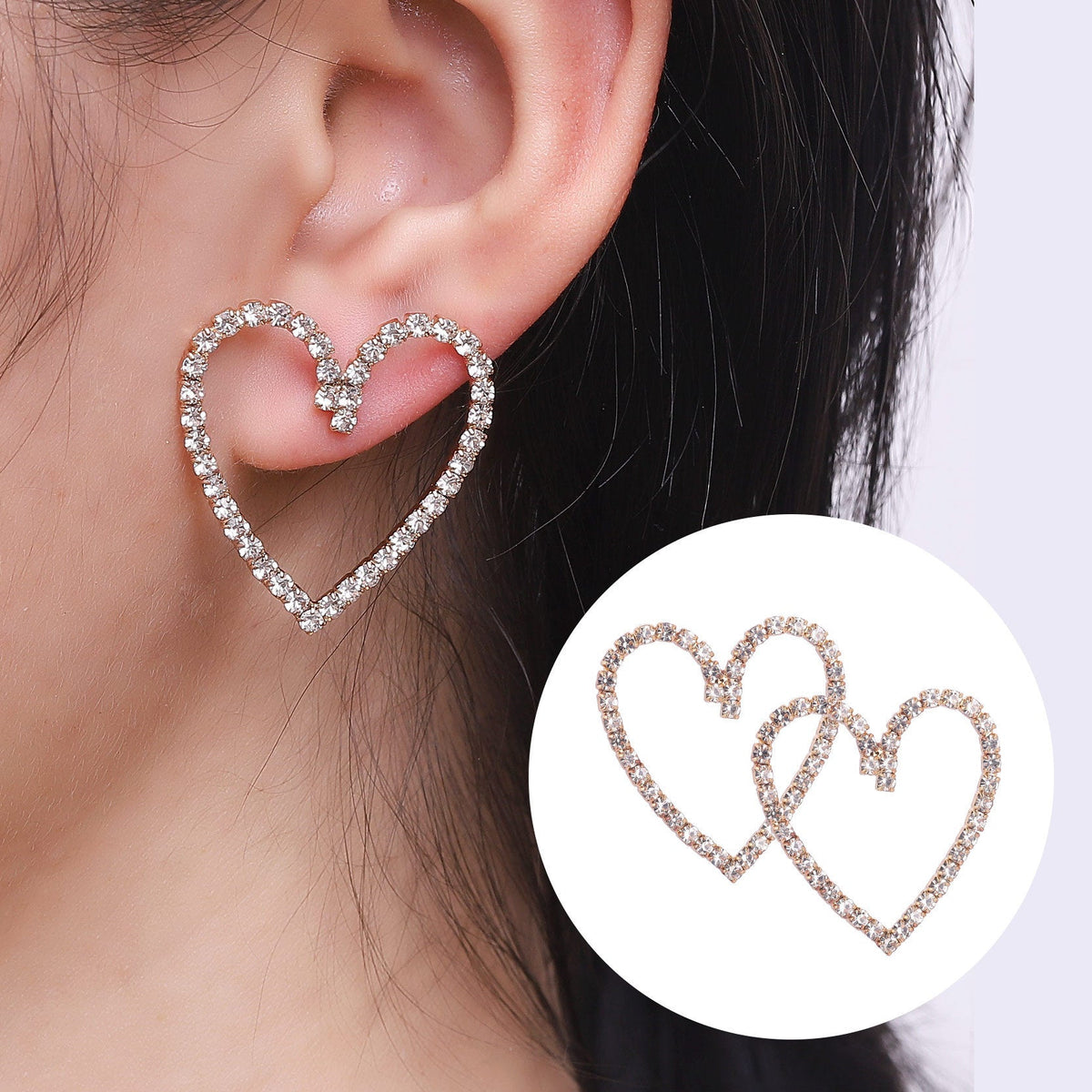 Minimalism Hollow Heart Fairy Rhinestone Love Stud Earrings