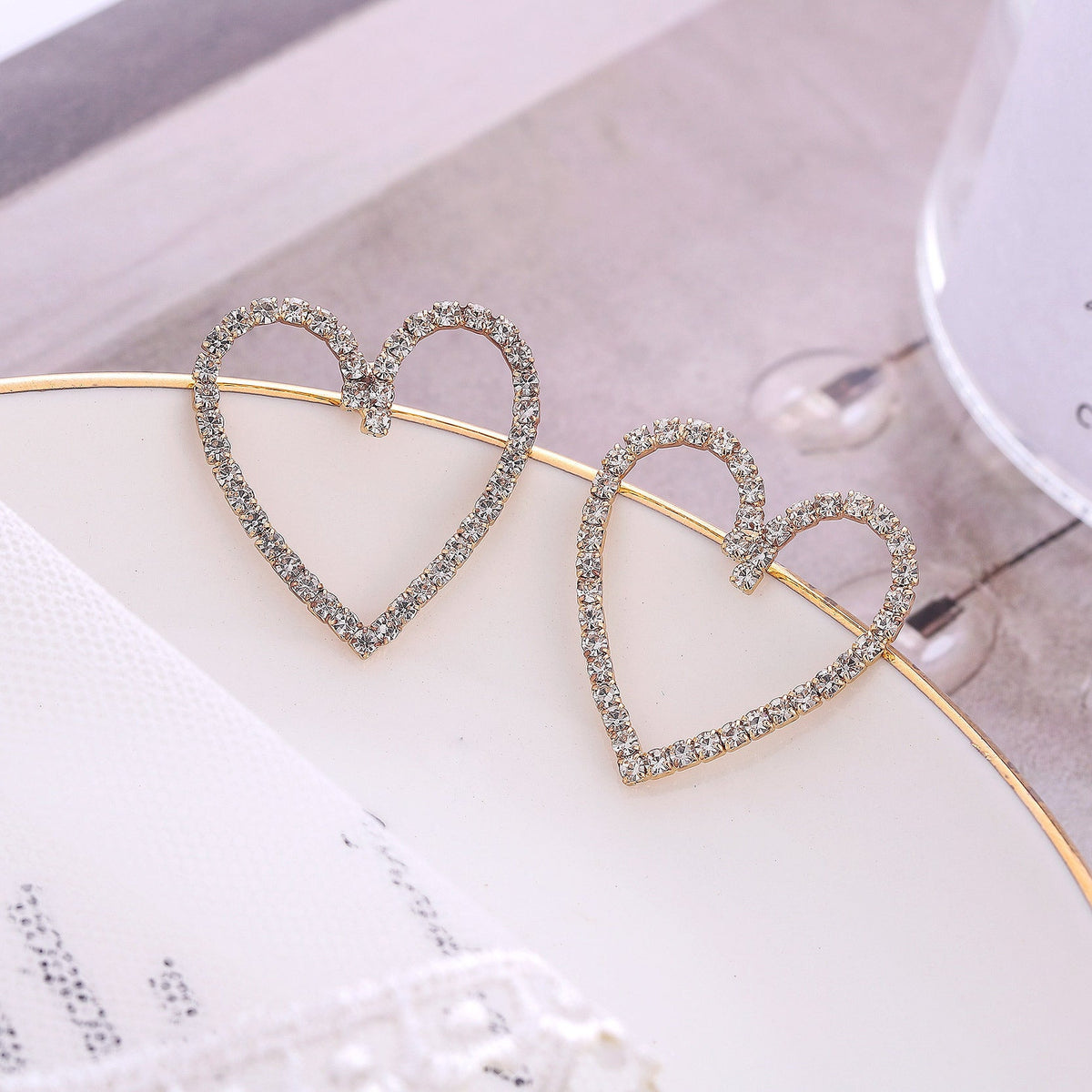 Minimalism Hollow Heart Fairy Rhinestone Love Stud Earrings