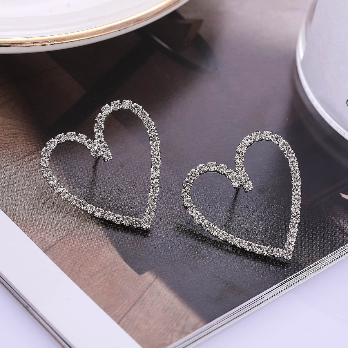 Minimalism Hollow Heart Fairy Rhinestone Love Stud Earrings
