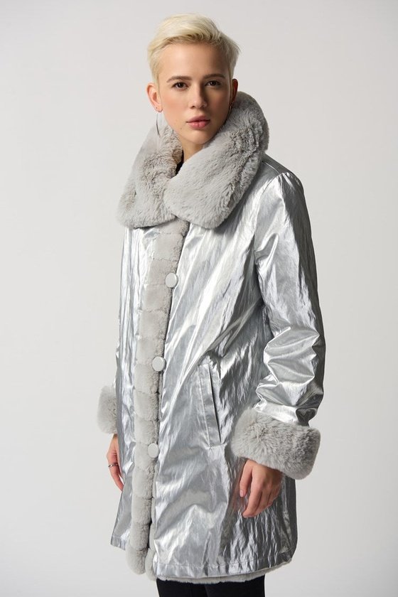 Joseph Ribkoff Faux Fur Reversible Puffer Coat