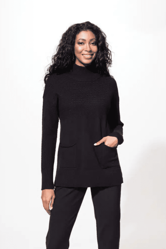 Alison Sheri Textured Knit Mock Neck Sweater