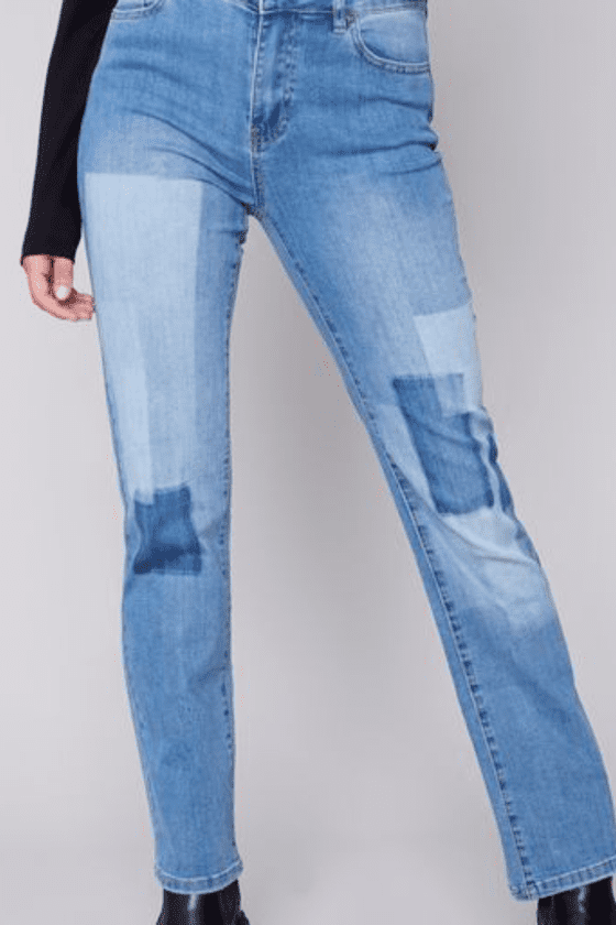 Charlie B Straight Leg Jean with Dyed Patch