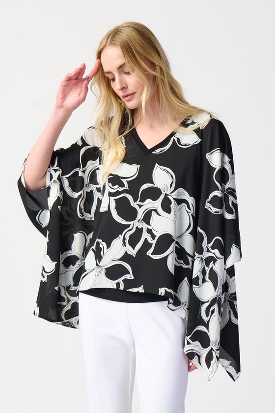 Joseph Ribkoff Floral Print Georgette and Silky Knit Poncho