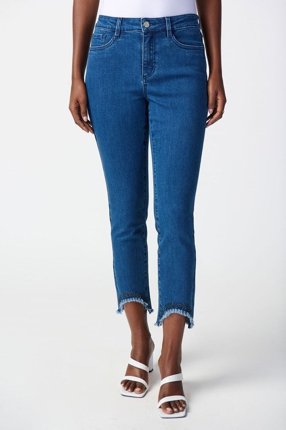Joseph Ribkoff Slim Crop Jeans with Embellished Hem