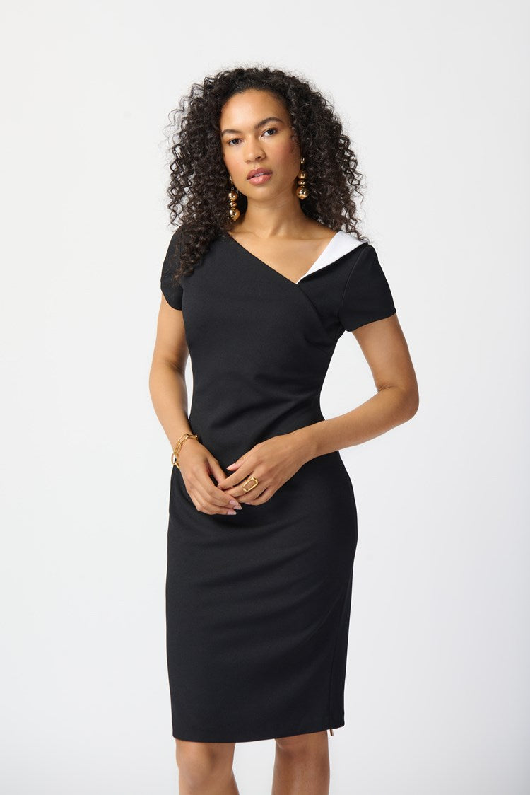 Joseph Ribkoff Scuba Crepe Asymmetrical Neckline Sheath Dress