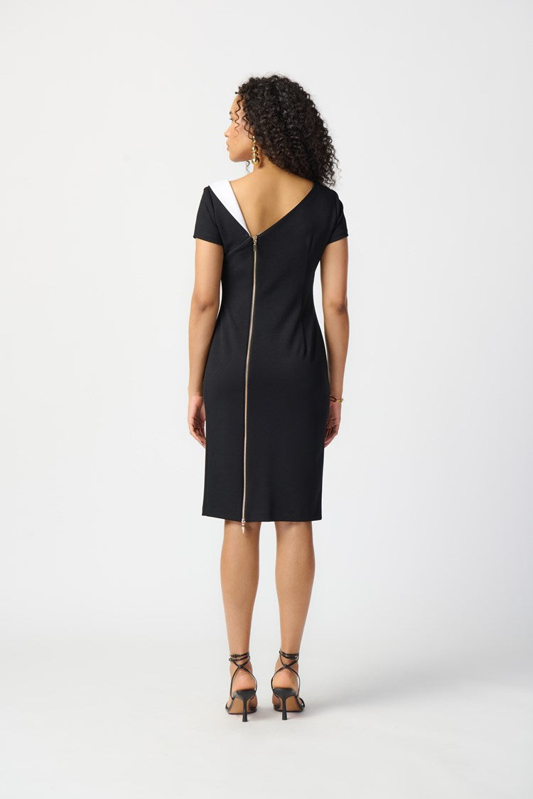 Joseph Ribkoff Scuba Crepe Asymmetrical Neckline Sheath Dress