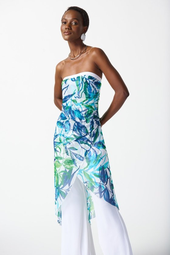 Mesh And Silky Knit Tropical Print Jumpsuit