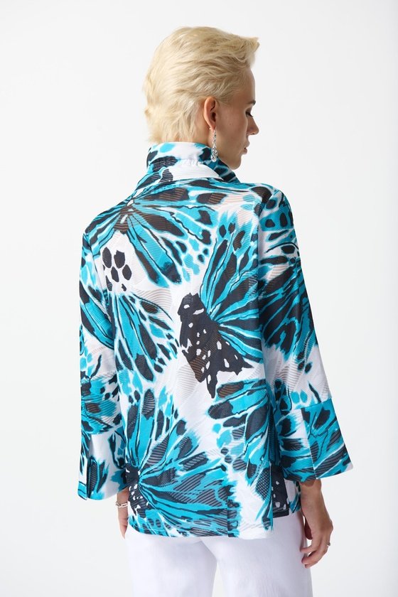 Knit Jacquard Butterfly Print Trapeze Jacket