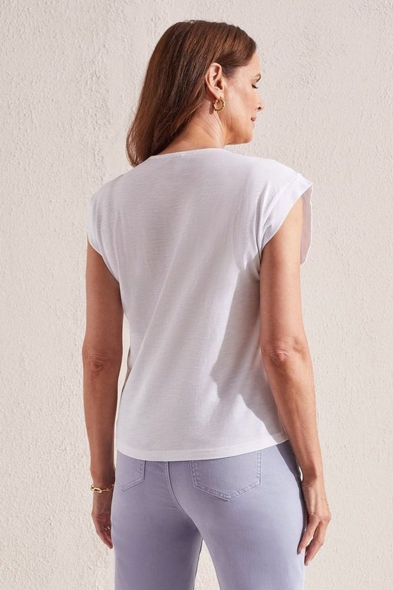 SLEEVELESS V-NECK TOP WITH RUCHING