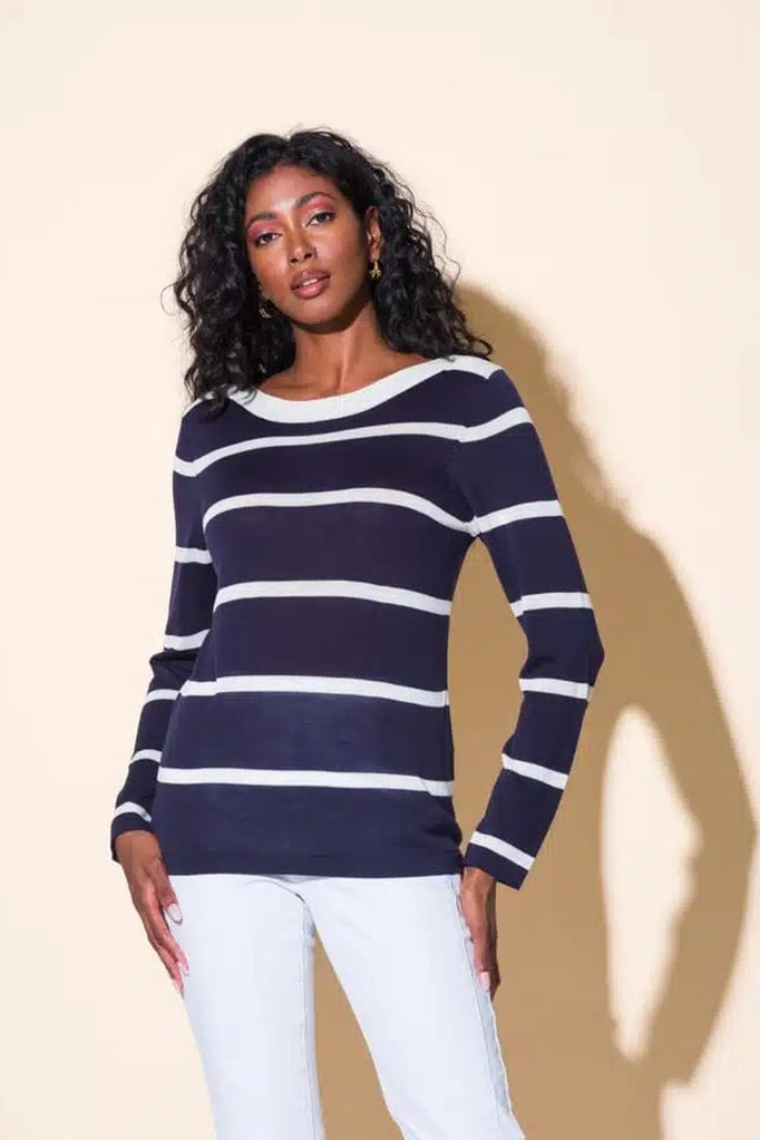Alison Sheri Lightweight Blue & White Striped Sweater