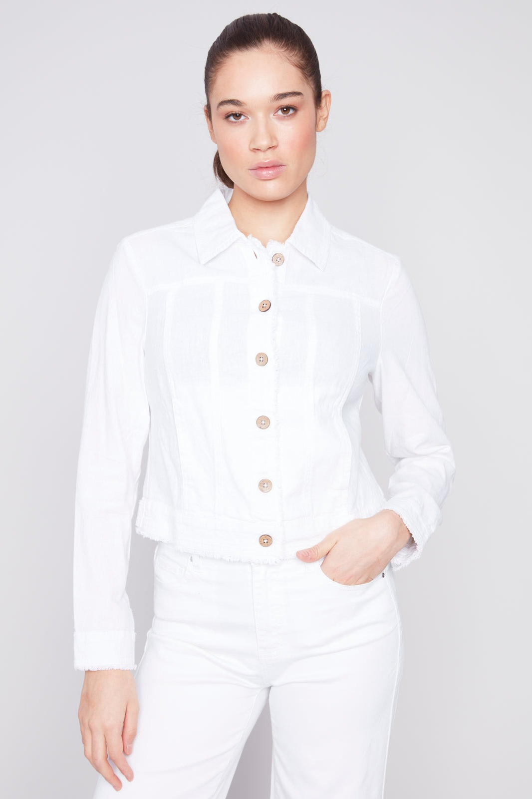 Linen Blend Jacket-solid white