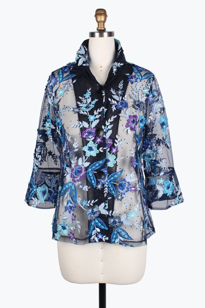 Floral Embroidery Mesh Jacket