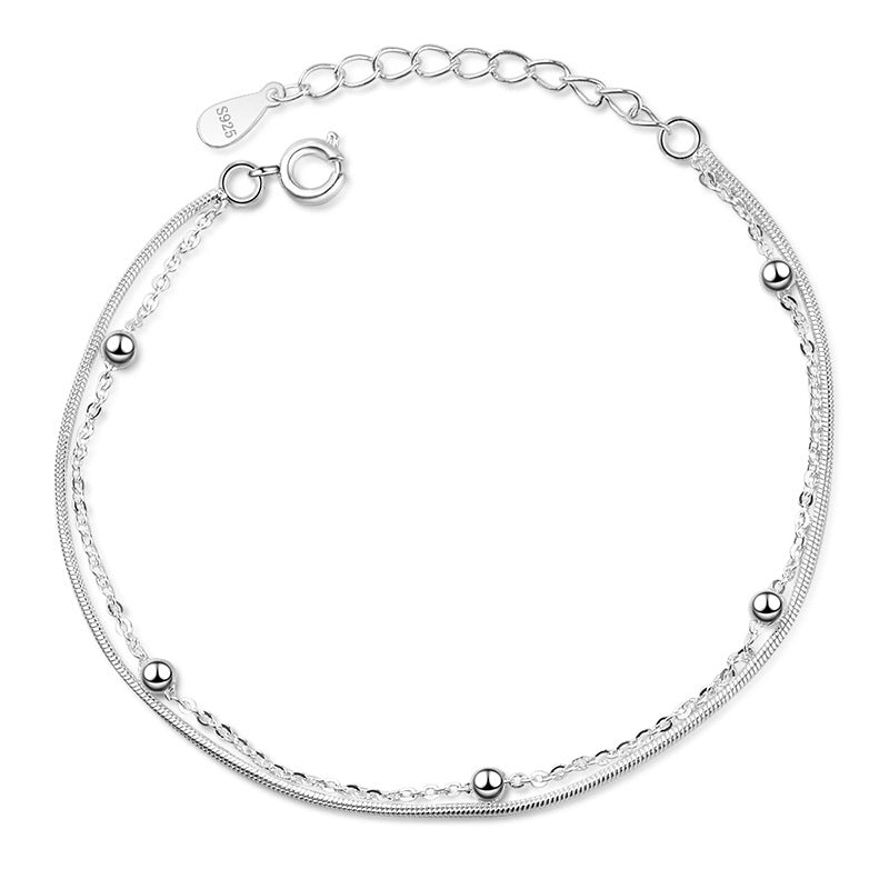 Korean Style Sier Double Layer Snake Bones Bracelet