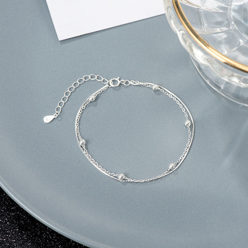 Korean Style Sier Double Layer Snake Bones Bracelet