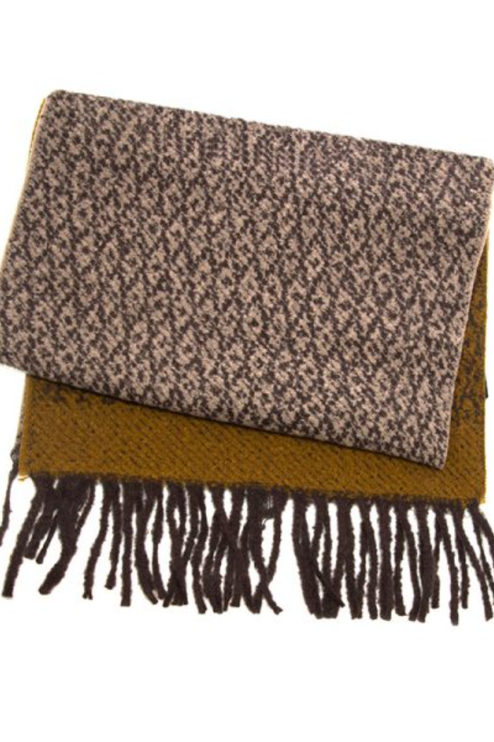 Dijon/Khaki Blended Cozy Fringe Scarf 190X43