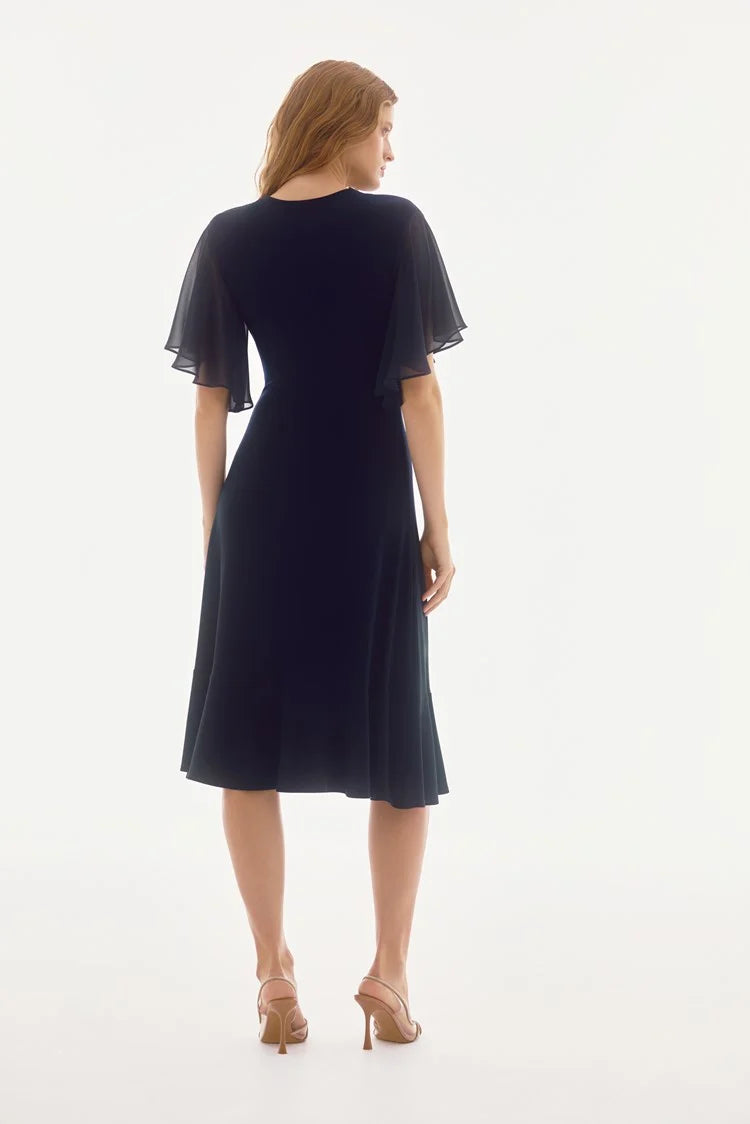 Silky Knit And Chiffon Flowy Wrap Dress
