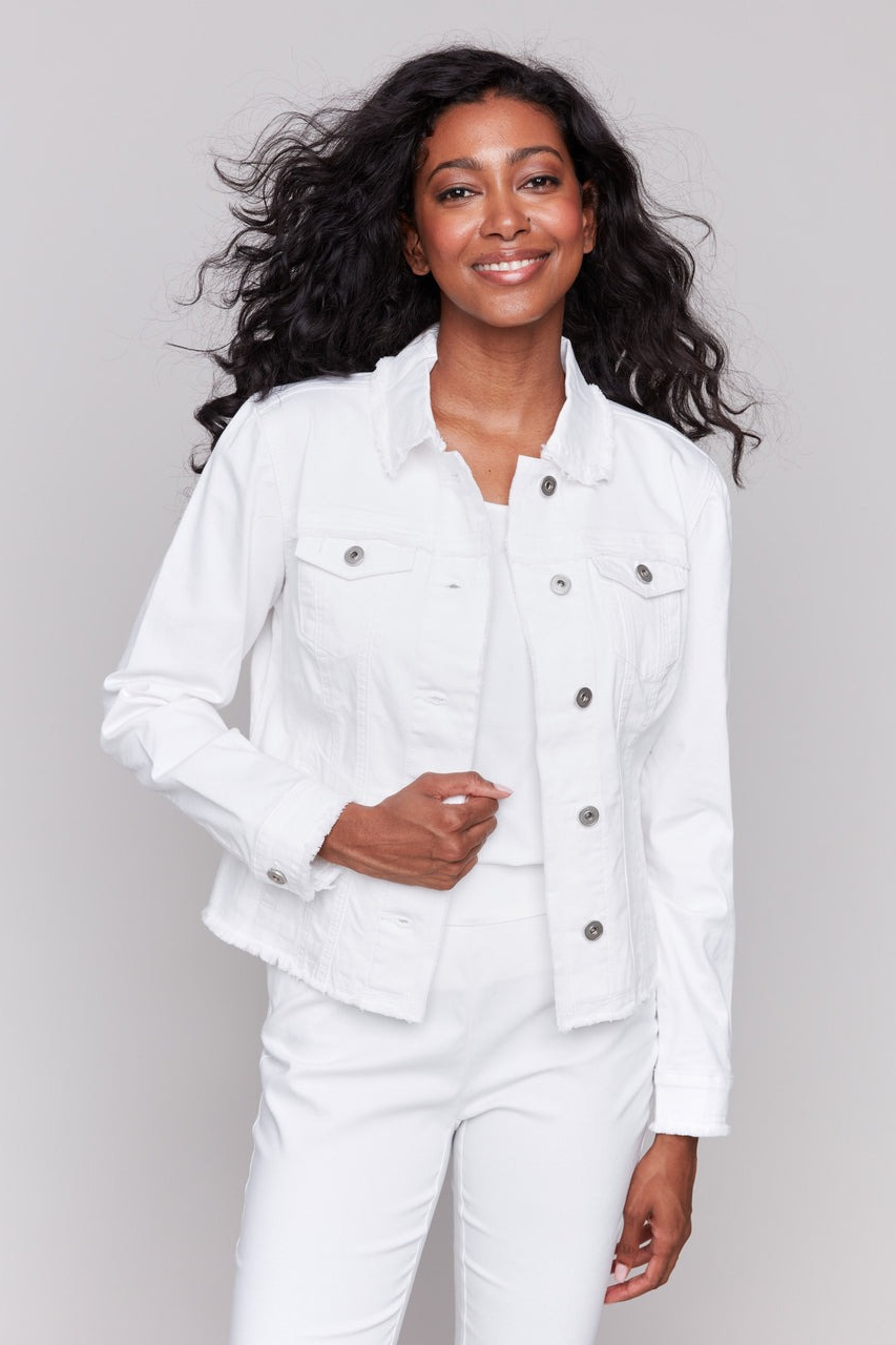 Twill Jean Jacket With Frayed Edges