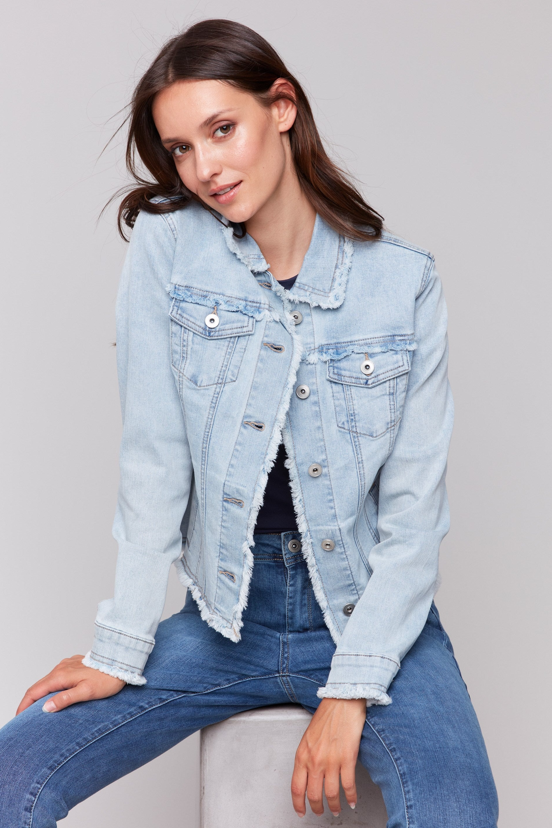 Twill Jean Jacket With Frayed Edges