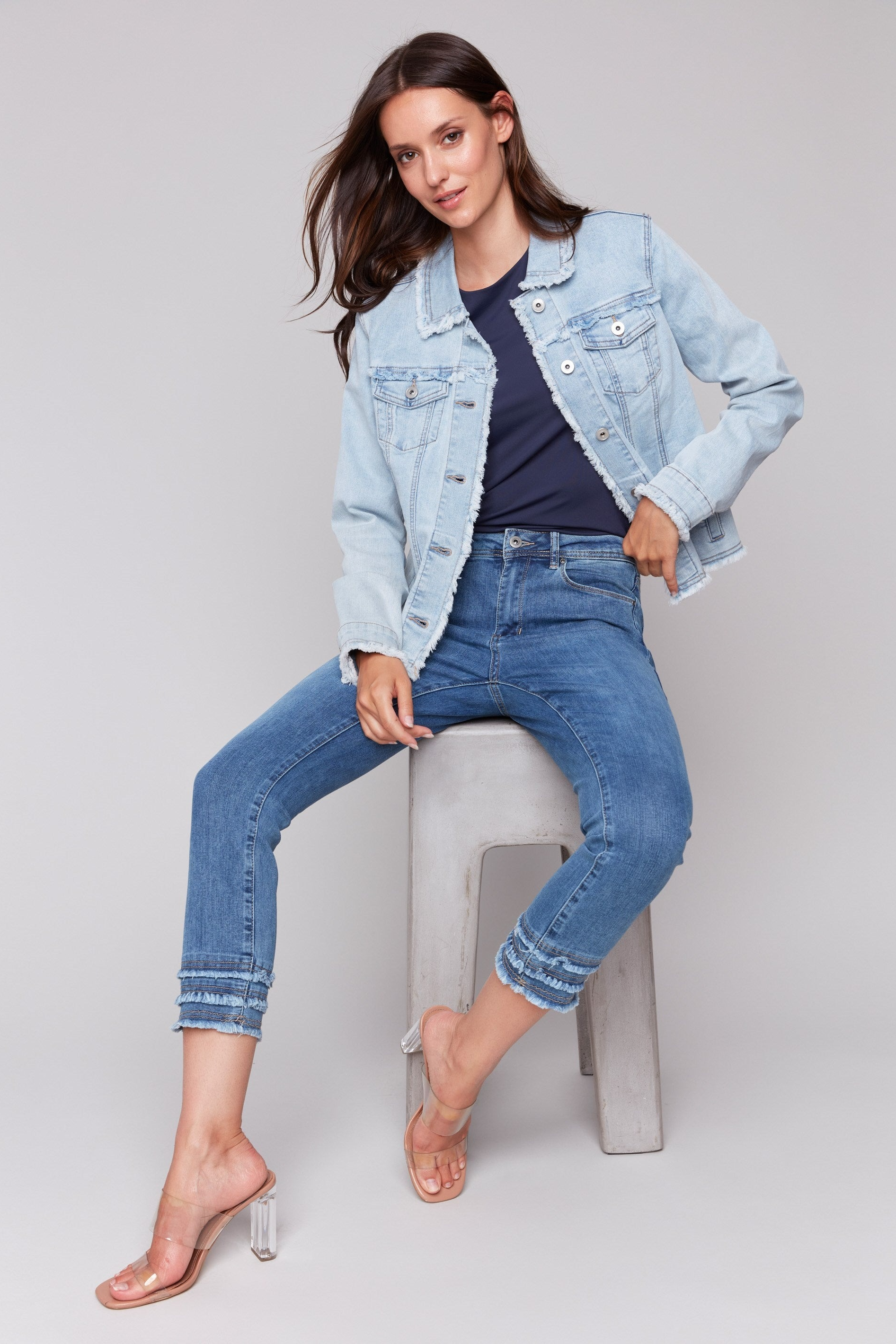 Twill Jean Jacket With Frayed Edges